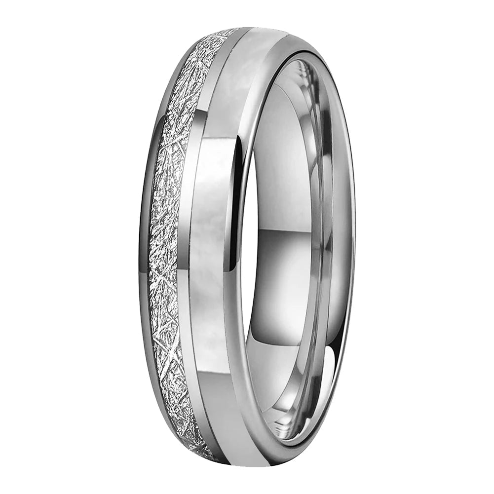 Anillo de Tungsteno con Meteorito y Nácar