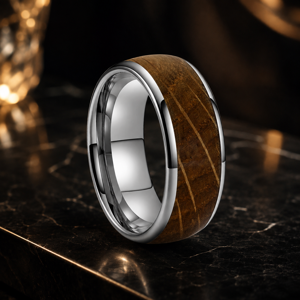 Anillo de Tungsteno con Roble de Barrica