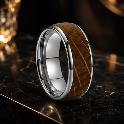 Anillo de Tungsteno con Roble de Barrica