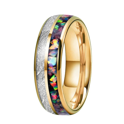 Anillo de Tungsteno con Ópalo Multicolor