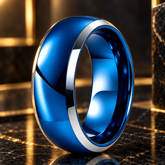 Anillo de Tungsteno Azul Bisel Pulido