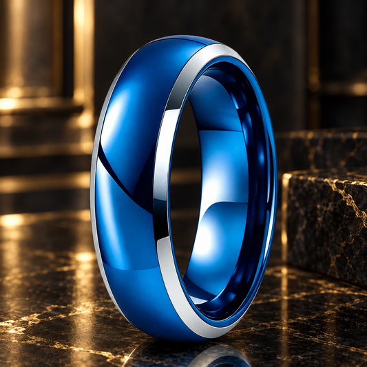 Anillo de Tungsteno Azul Bisel Pulido