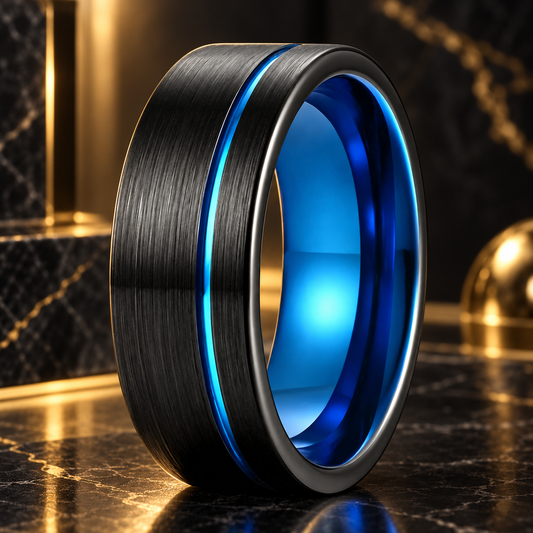 Anillo de Tungsteno Azul Cepillado