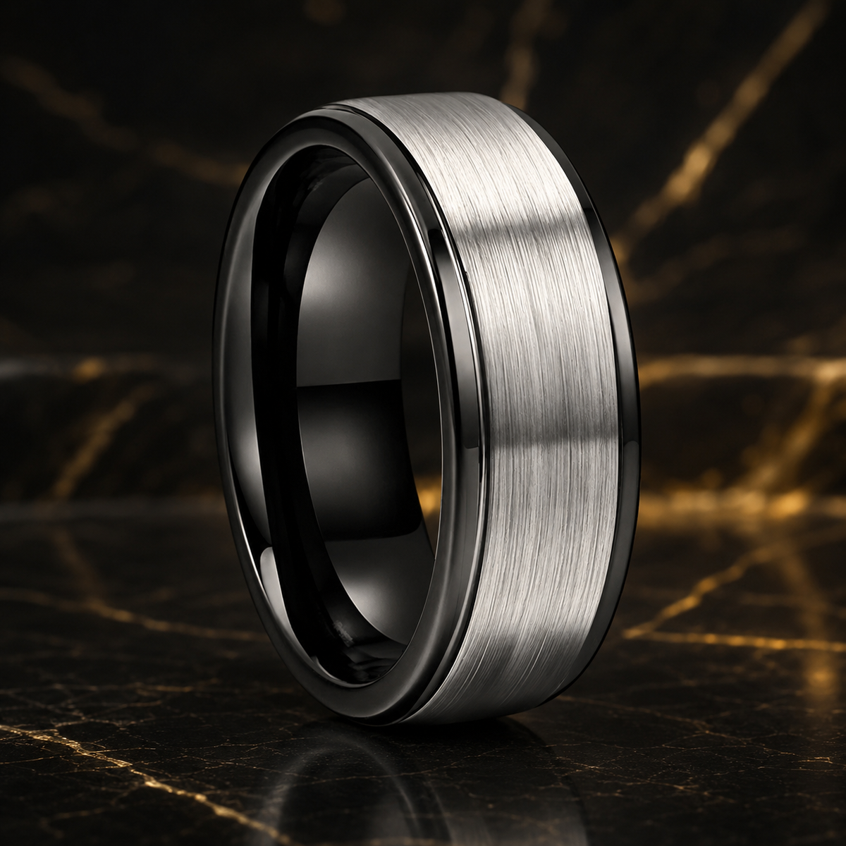 Anillo de Tungsteno Bordes Escalonados