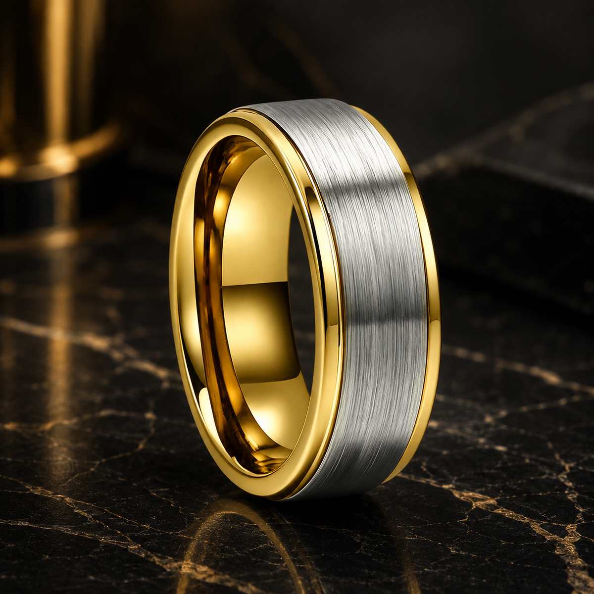Anillo de Tungsteno Bordes Escalonados