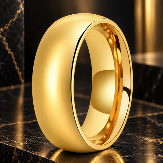 Anillo de Tungsteno Dorado Abombado