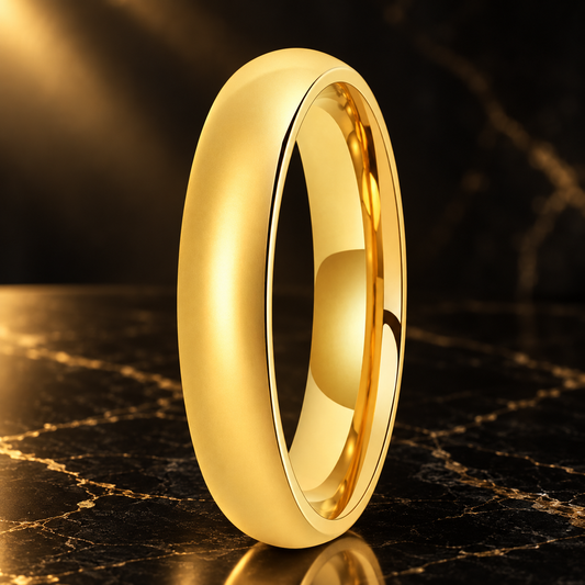 Anillo de Tungsteno Dorado Abombado