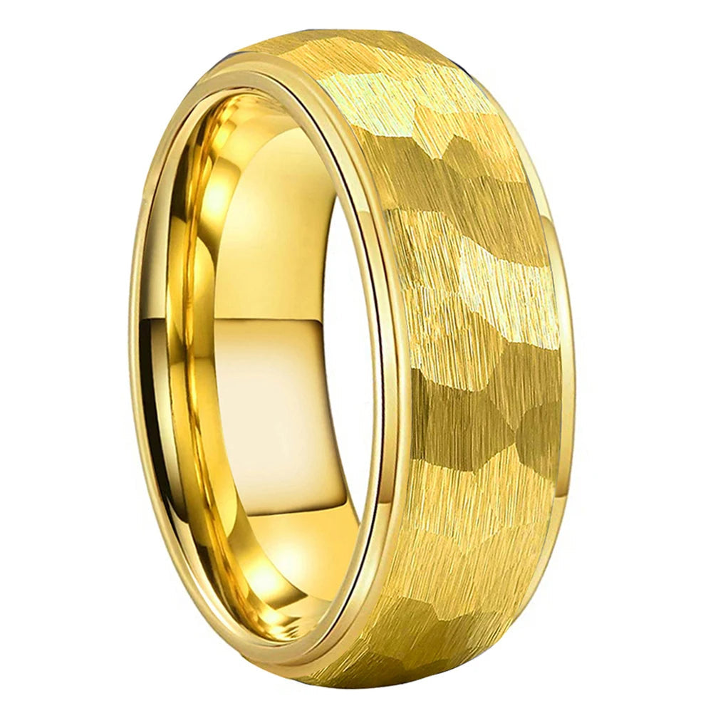 Anillo de Tungsteno Martillado Abombado Escalonado