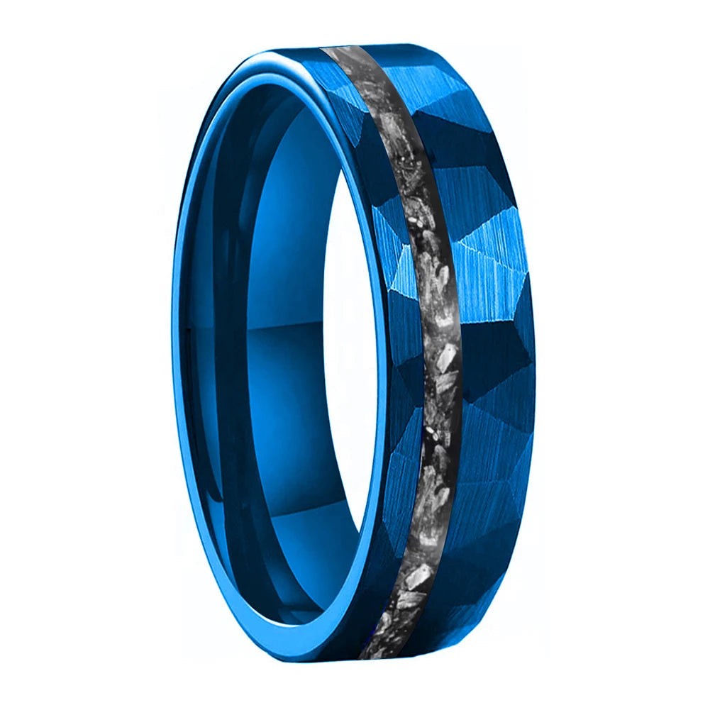 Anillo de Tungsteno Martillado con Meteorito 