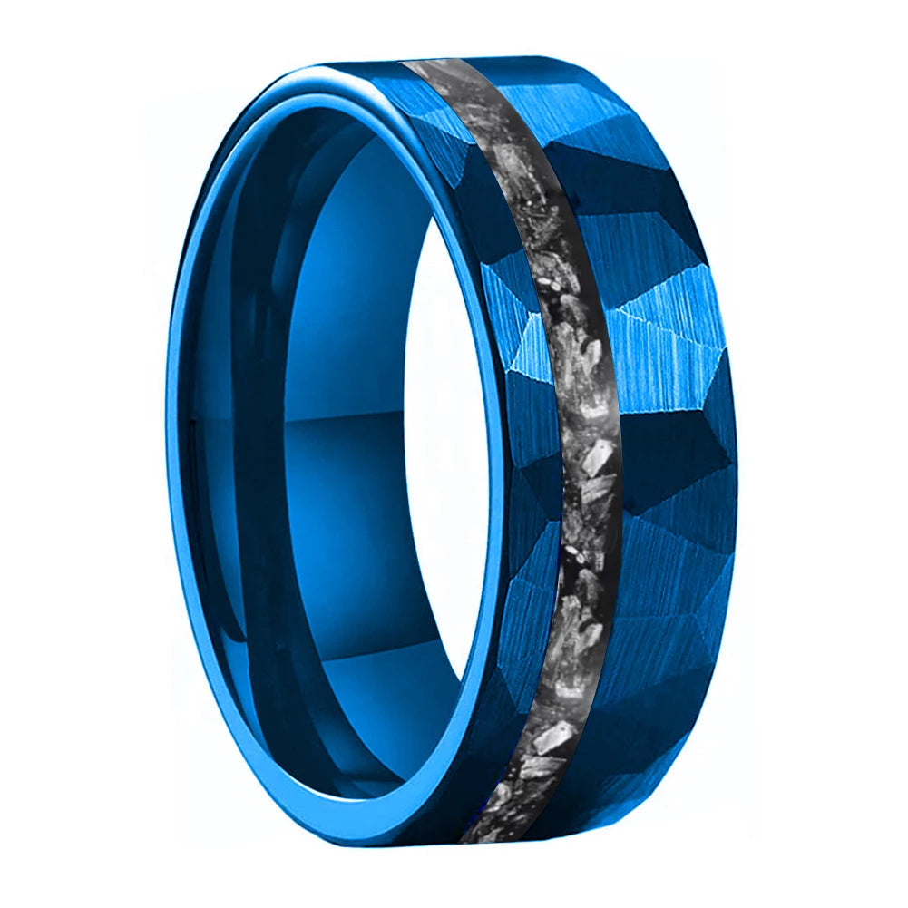 Anillo de Tungsteno Martillado con Meteorito 