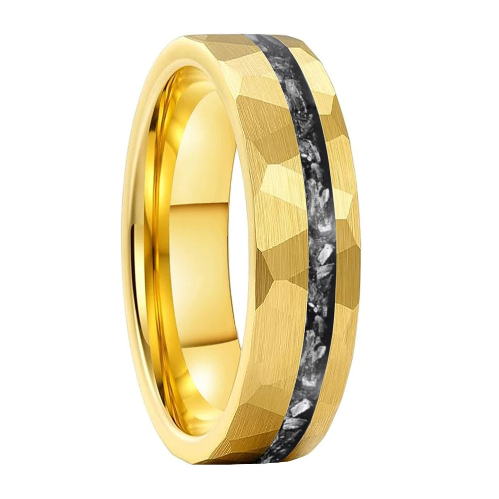 Anillo de Tungsteno Martillado con Meteorito