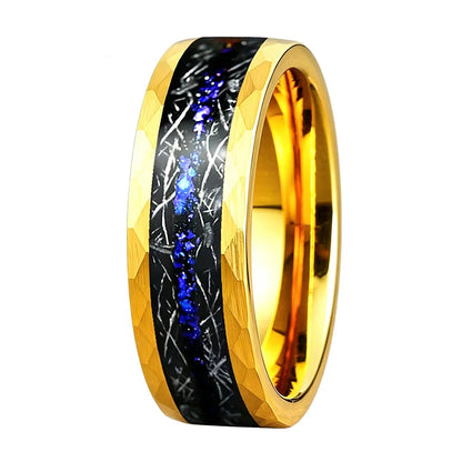 Anillo de Tungsteno Martillado con Ópalo Azul 8mm