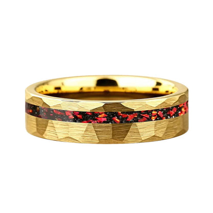 Anillo de Tungsteno Martillados con Granate Rojo