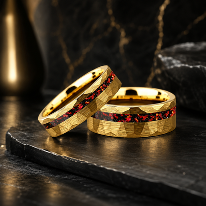 Anillo de Tungsteno Martillados con Granate Rojo