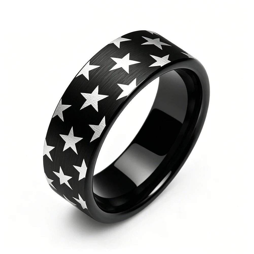 Anillo de Tungsteno Negro Corte Pipa