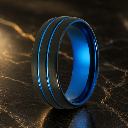 Anillo de Tungsteno Negro y Azul 