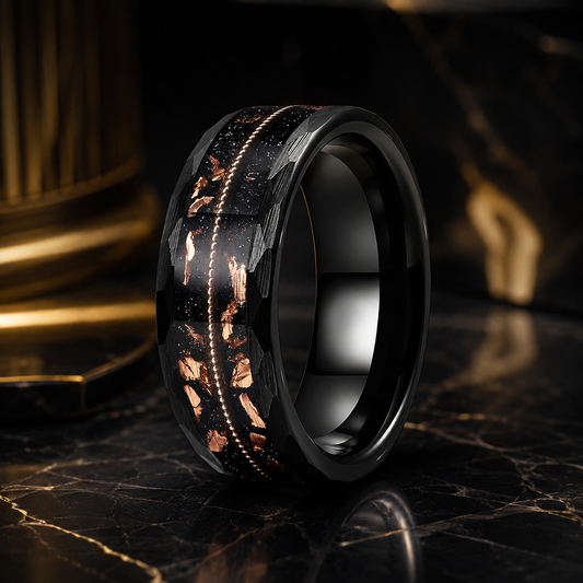 Anillo de Tungsteno Oro Rosa con Cuerdas