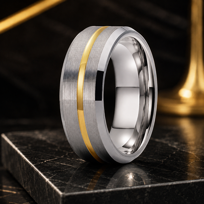 Anillo de Tungsteno Plateado con Ranura