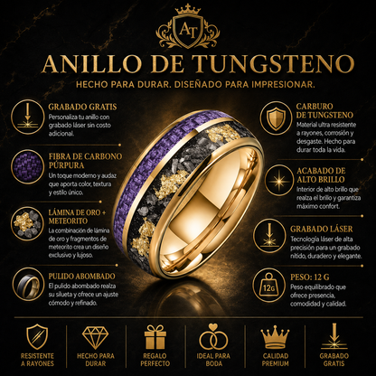 Anillo de Tungsteno con Fibra de Carbono Púrpura