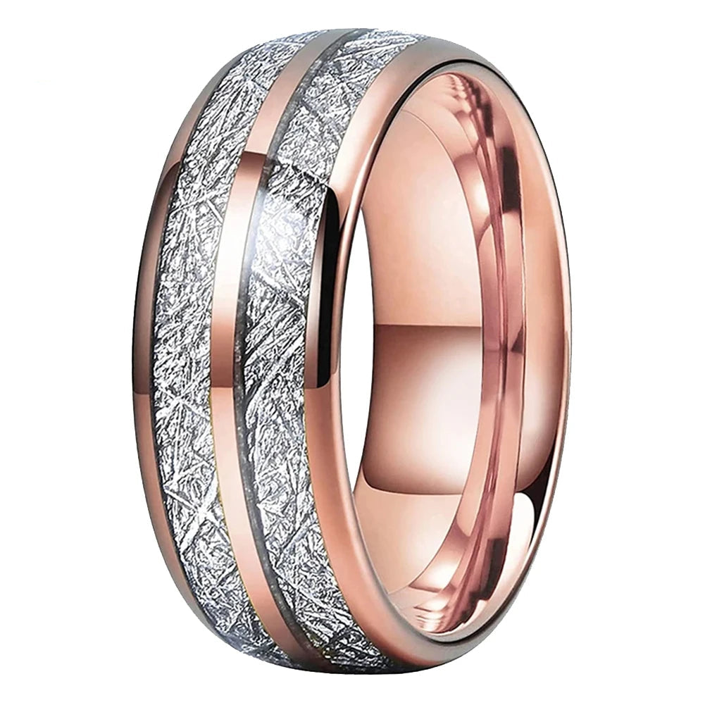 Anillo de Tungsteno con Meteorito Blanco y Doble Ranura