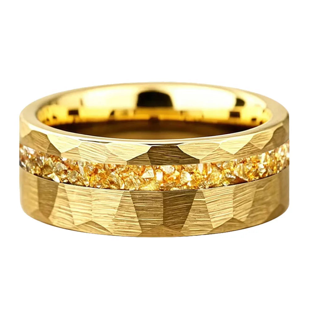 Anillo de Tungsteno con Cristal Dorado