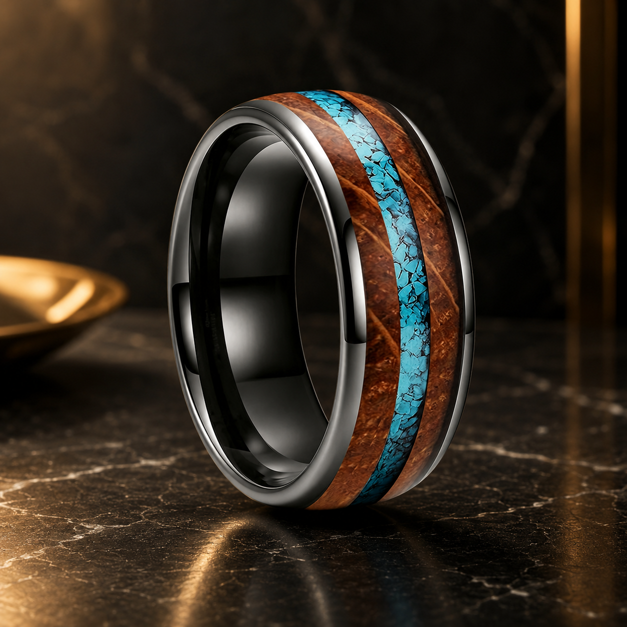 Anillo de Tungsteno con Barrica y Turquesa