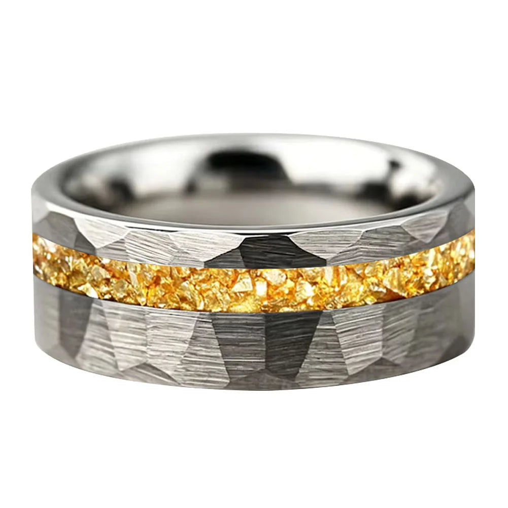 Anillo de Tungsteno con Cristal Dorado