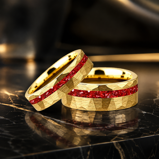 Anillo de Tungsteno con Cristal Rojo