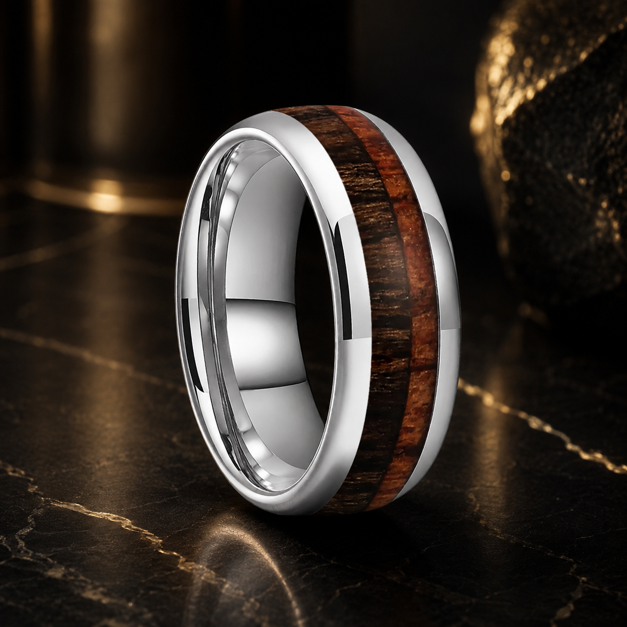 Anillo de Tungsteno con Dos Maderas