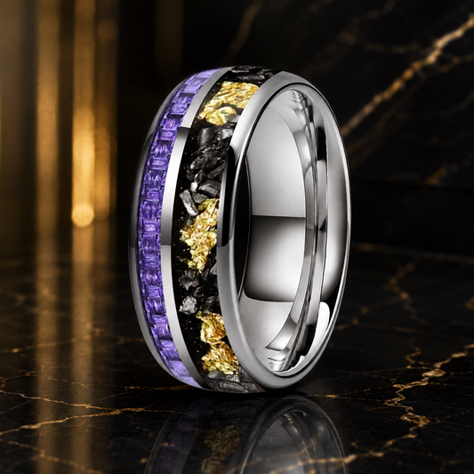 Anillo de Tungsteno con Fibra de Carbono Púrpura