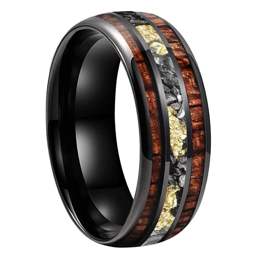 Anillo de Tungsteno con Madera de Koa y Meteorito