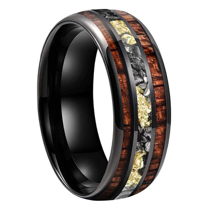 Anillo de Tungsteno con Madera de Koa y Meteorito