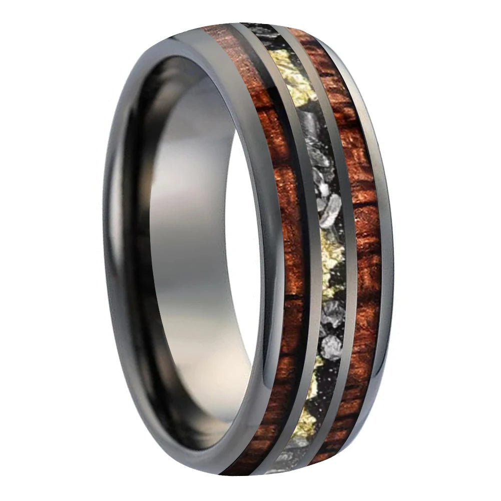 Anillo de Tungsteno con Madera de Koa y Meteorito