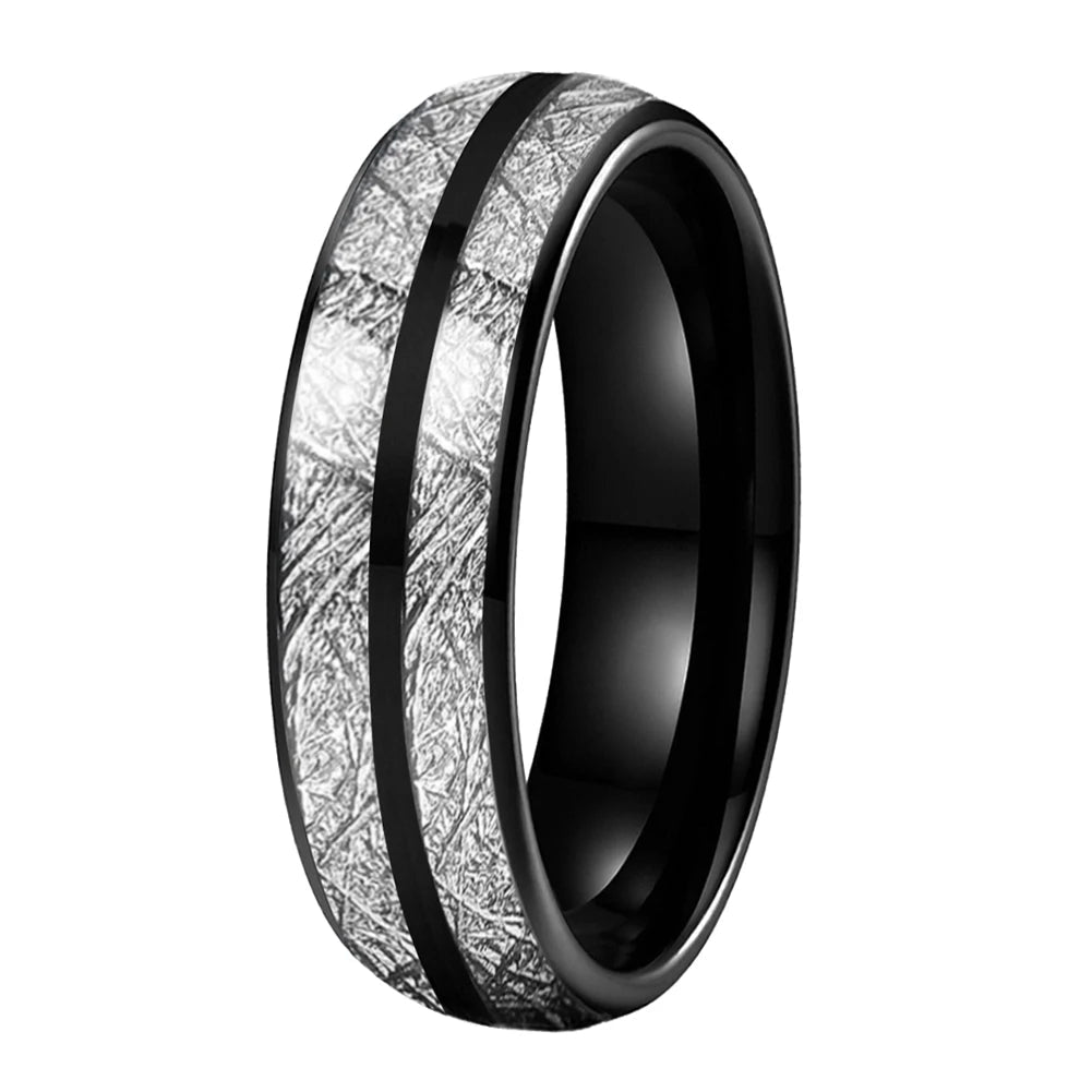 Anillo de Tungsteno con Meteorito Blanco y Doble Ranura