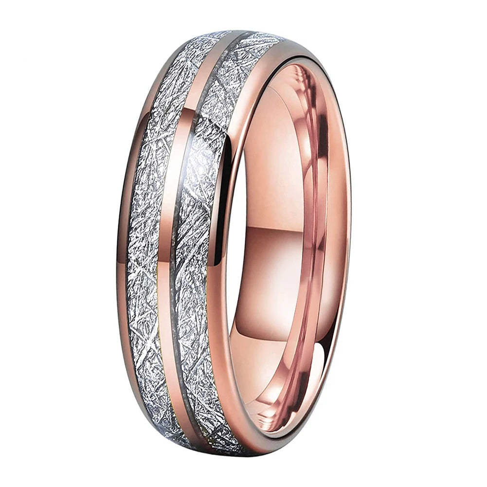 Anillo de Tungsteno con Meteorito Blanco y Doble Ranura