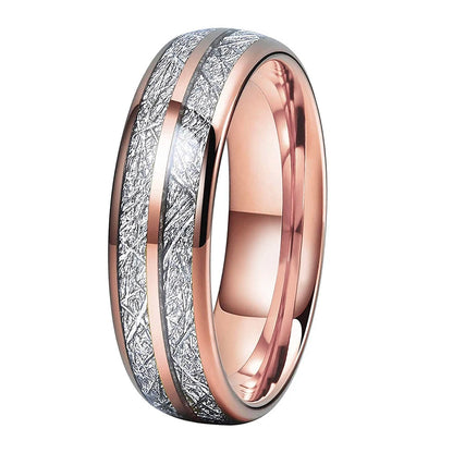 Anillo de Tungsteno con Meteorito Blanco y Doble Ranura