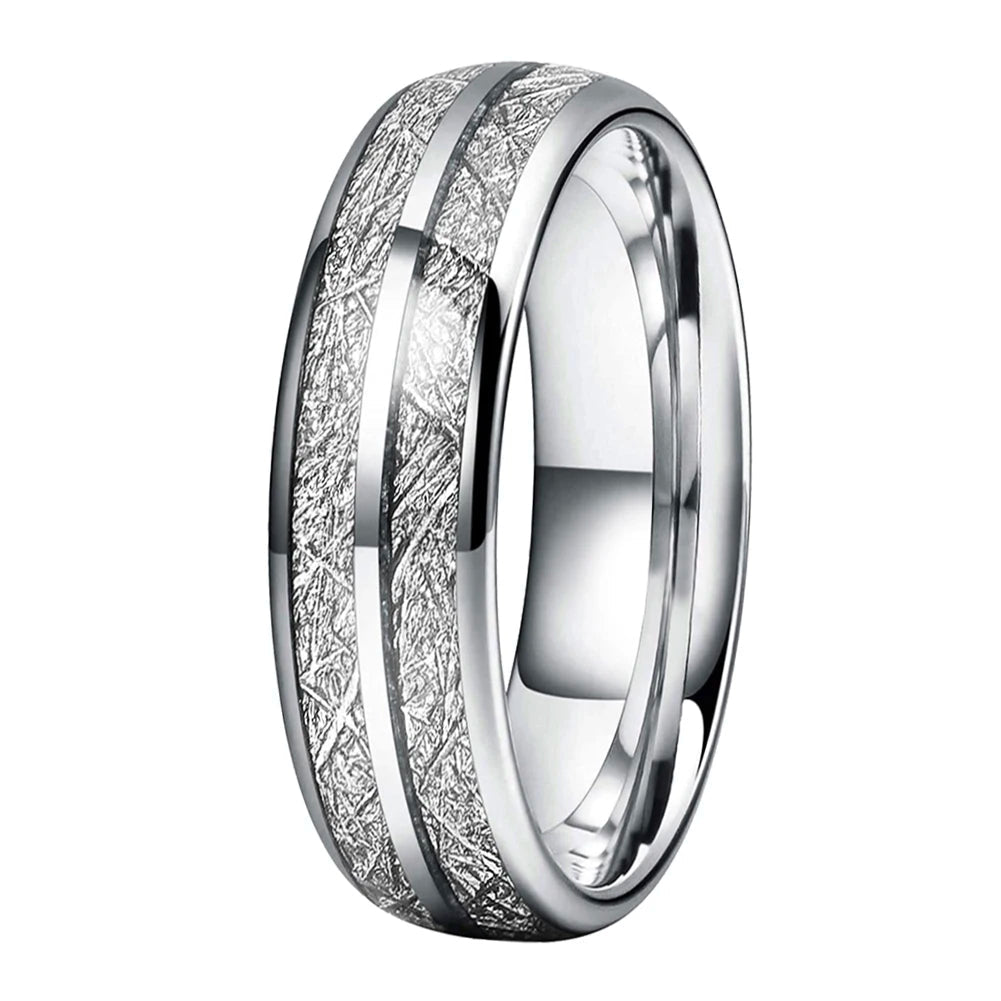 Anillo de Tungsteno con Meteorito Blanco y Doble Ranura