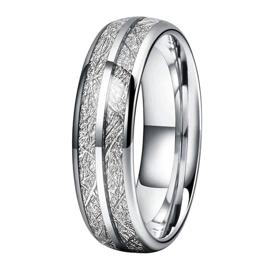 Anillo de Tungsteno con Meteorito Blanco y Doble Ranura