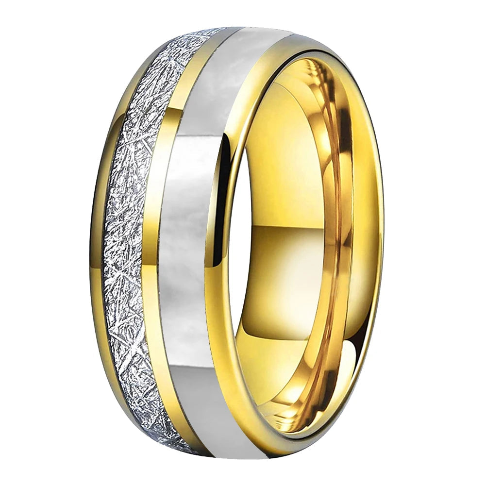 Anillo de Tungsteno con Meteorito y Nácar