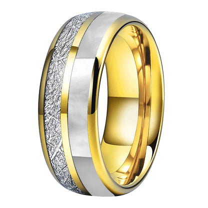 Anillo de Tungsteno con Meteorito y Nácar