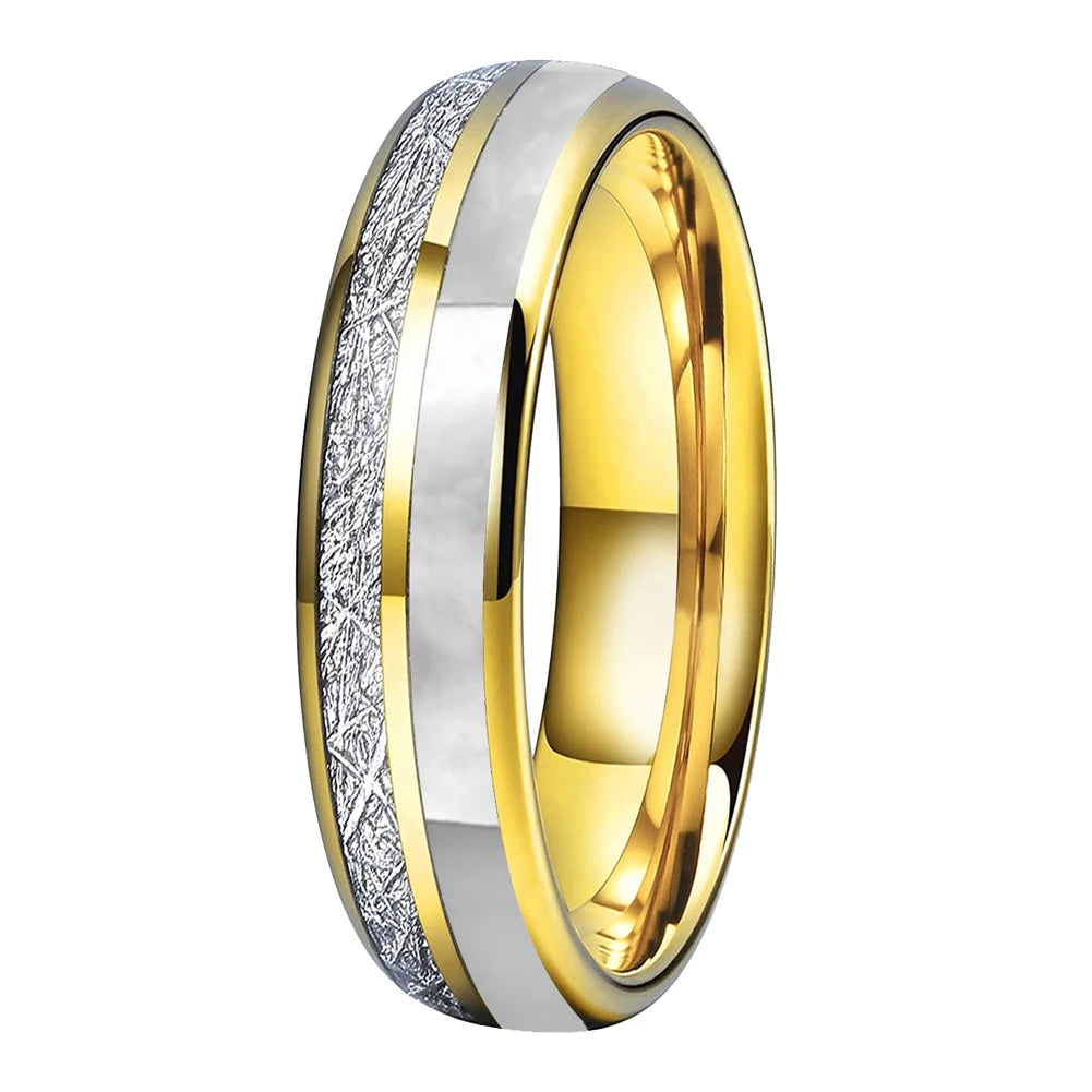 Anillo de Tungsteno con Meteorito y Nácar