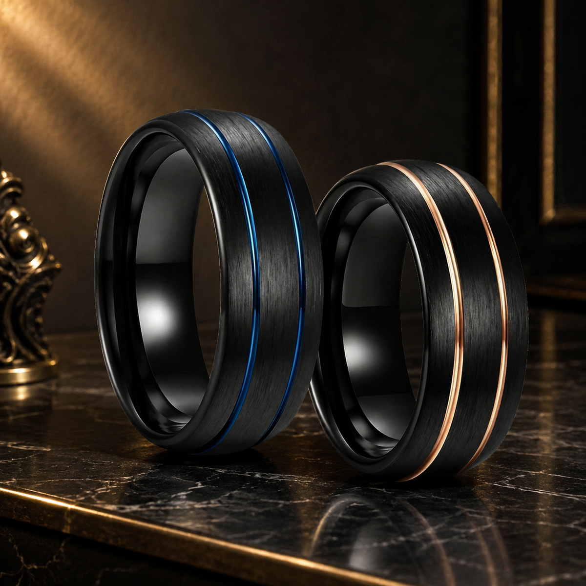 Anillo de Tungsteno Negro Doble Ranura