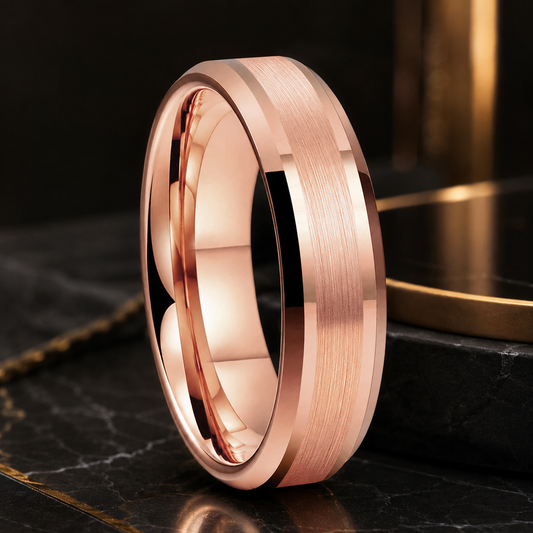 Anillo de Tungsteno Oro Rosa con Biseles ’El Delicado’ - Rose Color 6MM / 12 - Anillos