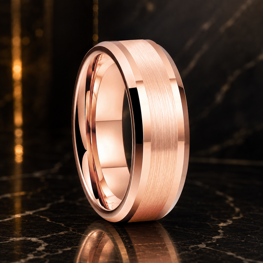 Anillo de Tungsteno Oro Rosa con Biseles ’El Delicado’ - Rose Color 8MM / 12 - Anillos