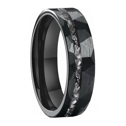 Anillo de Tungsteno Martillado con Meteorito 