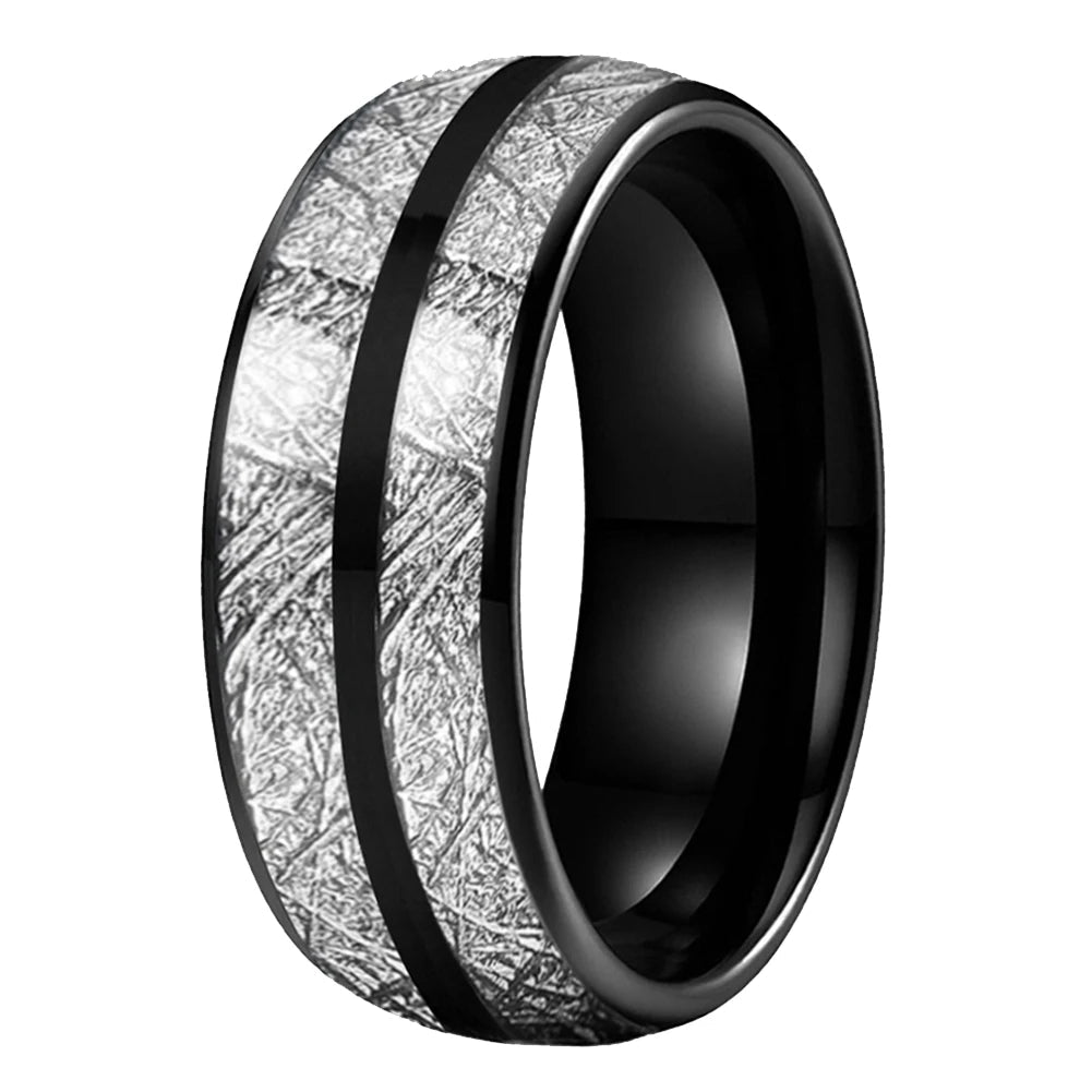 Anillo de Tungsteno con Meteorito Blanco y Doble Ranura
