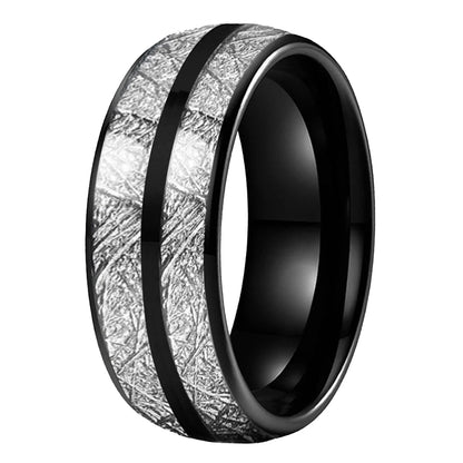 Anillo de Tungsteno con Meteorito Blanco y Doble Ranura