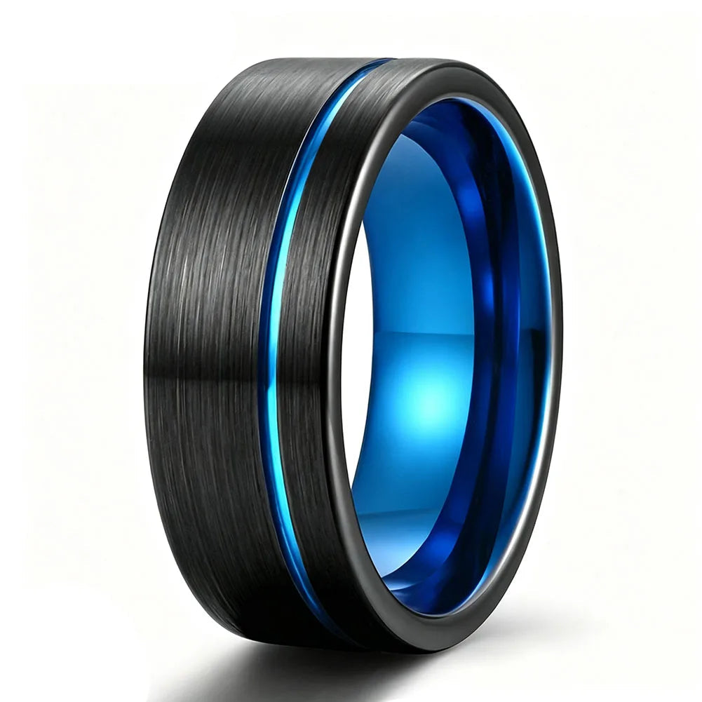 Anillo de Tungsteno Azul Cepillado