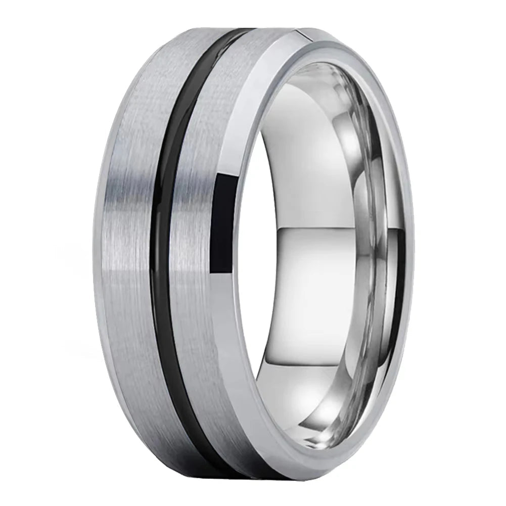Anillo de Tungsteno Plateado con Ranura