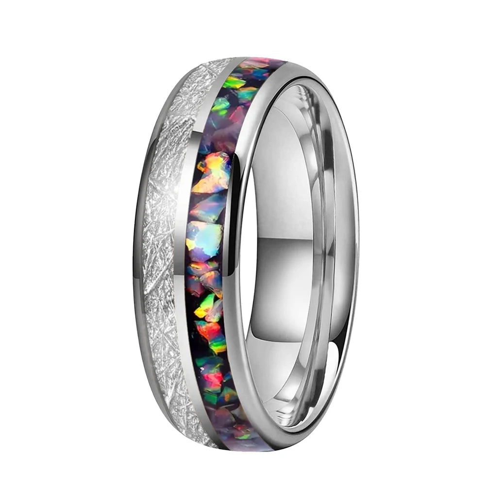Anillo de Tungsteno con Ópalo Multicolor
